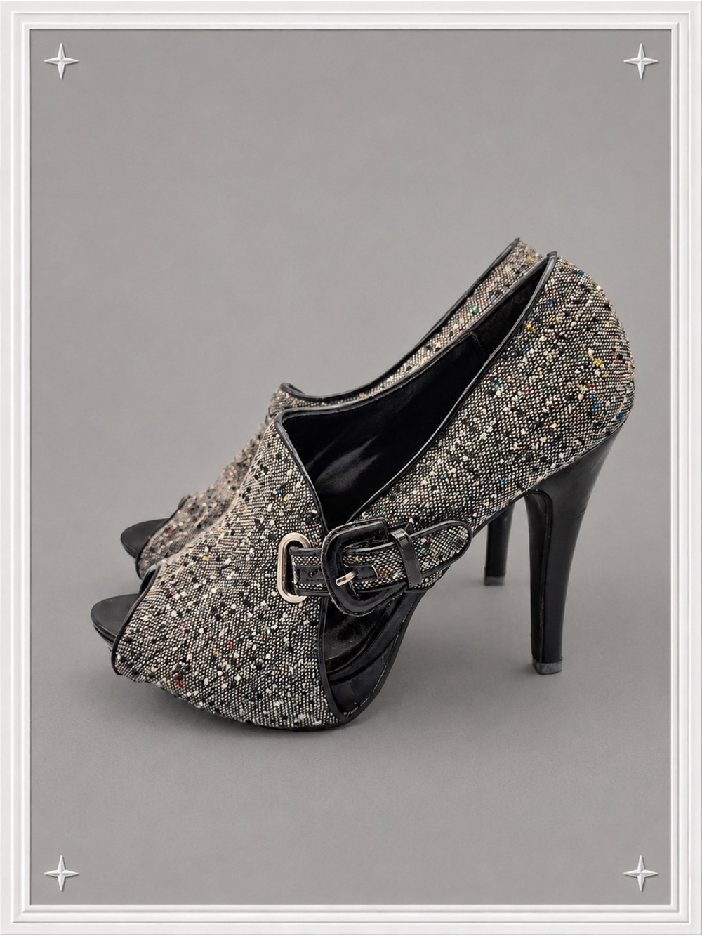 🩶  Y2K Grey Tweed Buckle Heels | Women’s 6.5